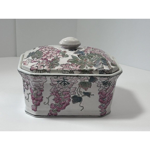 Andrea By Sadek Hand Painted Flowers Porcelain Box With Lid Made In China - Picture 1 of 12
